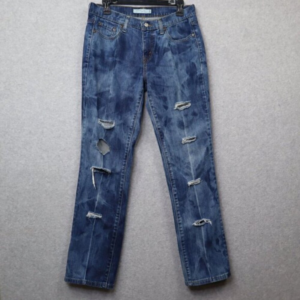 Levis Custom Distressed 505 Straight Leg Jeans Womens 6 Dark‎ Marble Wash Y2k